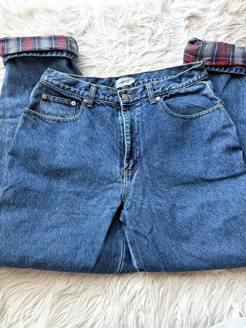 Vintage J.Crew Oarsman Jeans 34x32 Flannel Lined Unisex Plaid Denim